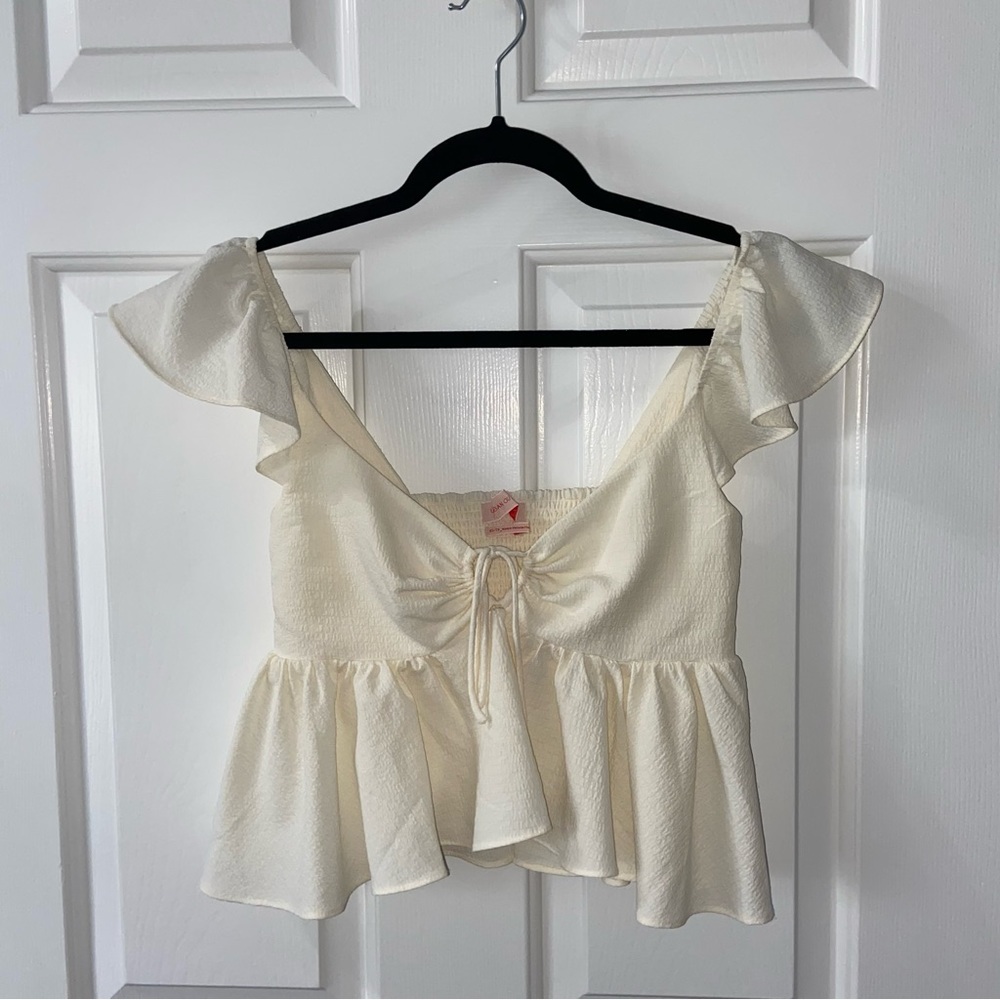 UO Cream Ruffle Top